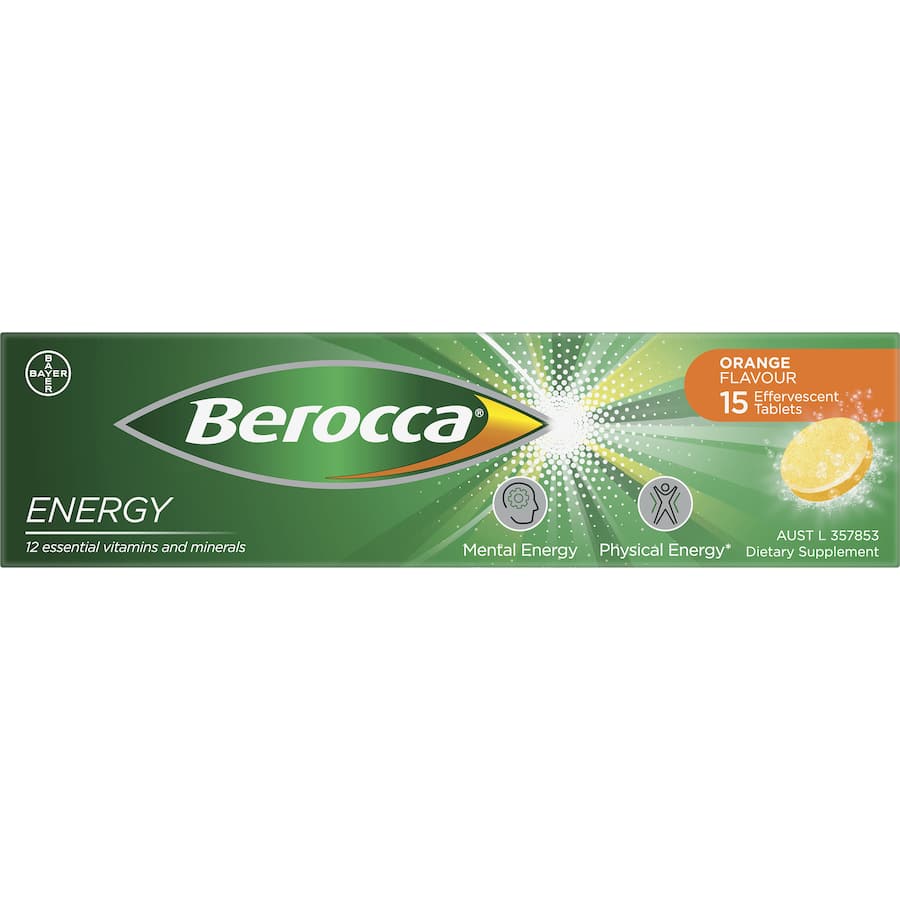 Berocca Performance Effervescent Energy Vitamin C Orange Pack 15 tabLets