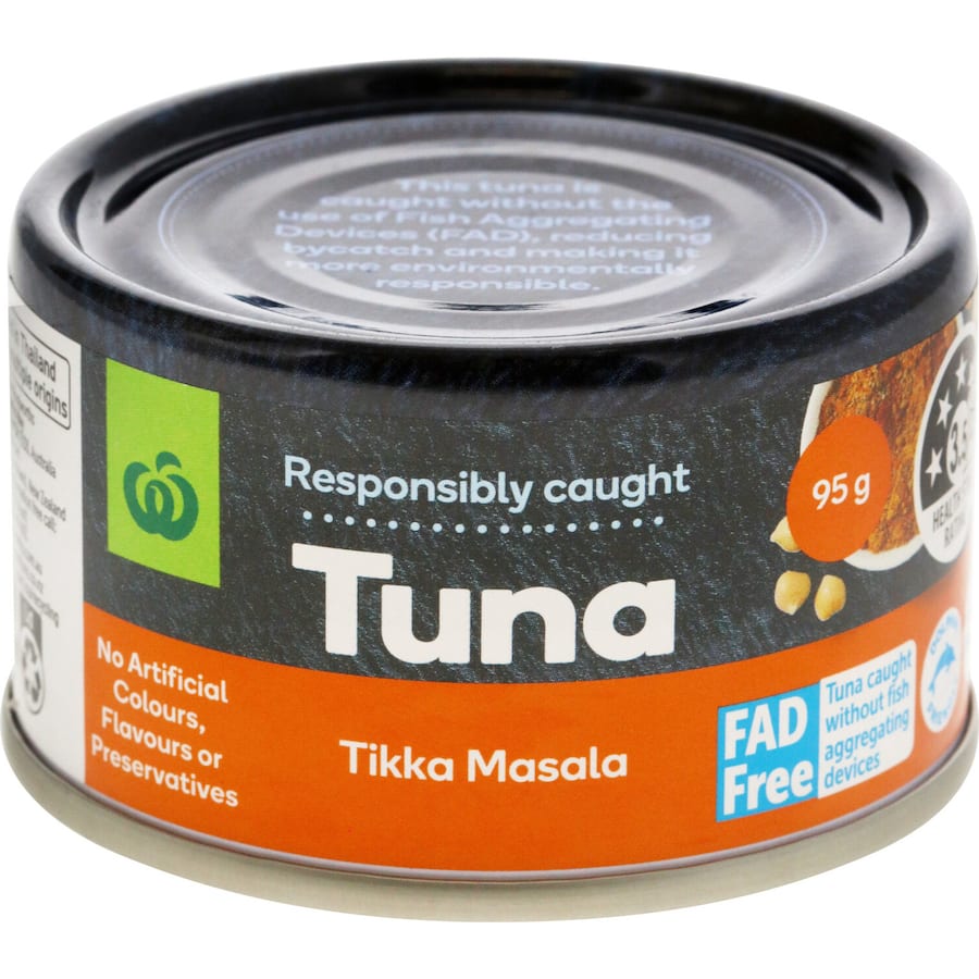 Woolworths Tuna Tikka Masala Curry Tear tab can 95g