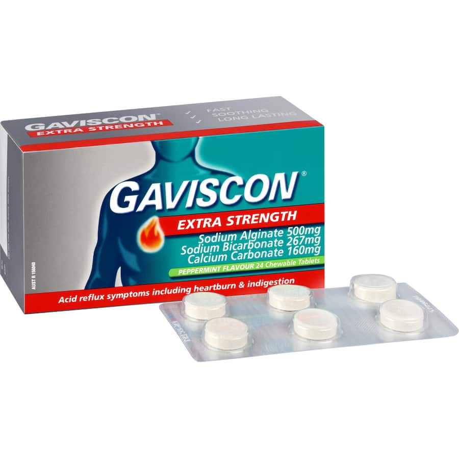 Gaviscon Extra Strength Heartburn & Indigestion Relief Peppermint Tablets 24pack