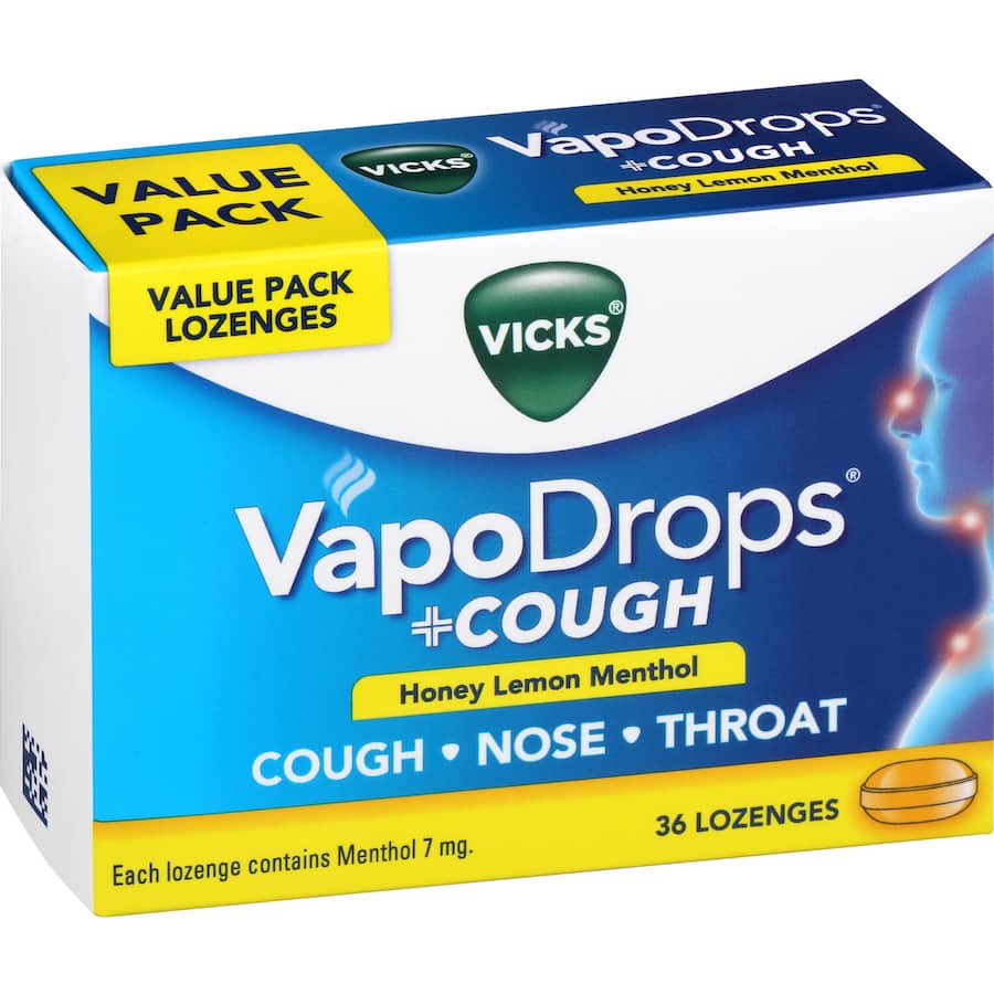 Vicks Vapodrops Cough Medicine Honey Lemon Menthol Lozenges 36pack
