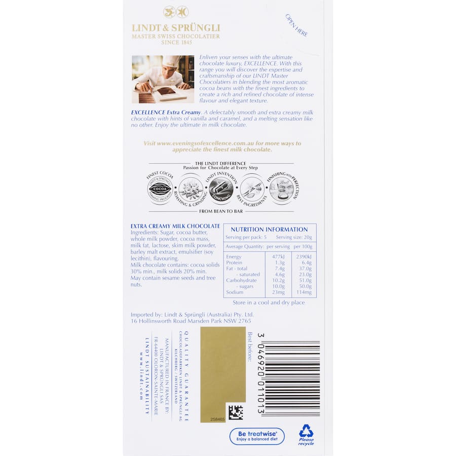 Lindt Excellence Chocolate Creamy Milk 100g