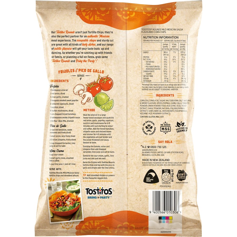 Tostitos Rounds Corn Chips Mild Mexican Salsa 290g