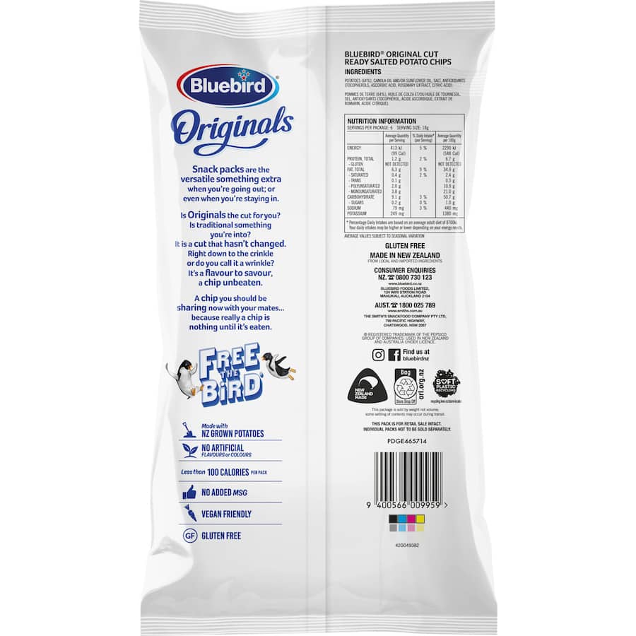 Bluebird Originals Multipack Chips Ready Salted 108g 6pack