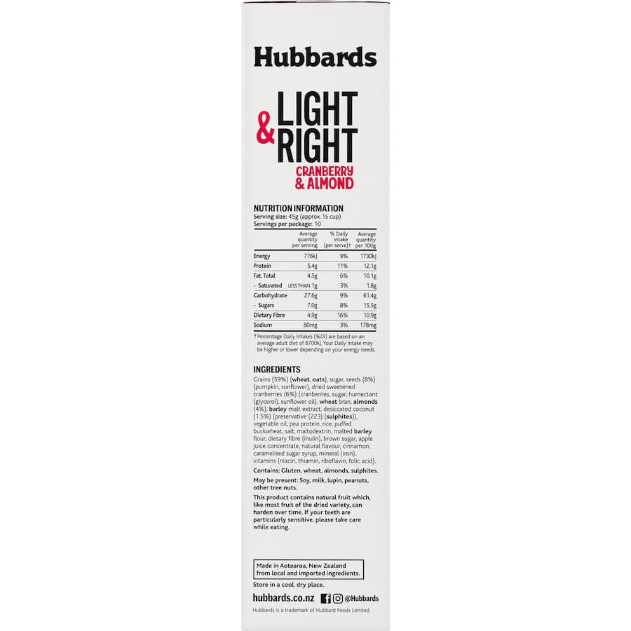Hubbards Light & Right Cereal Cranberry & Almond 450g