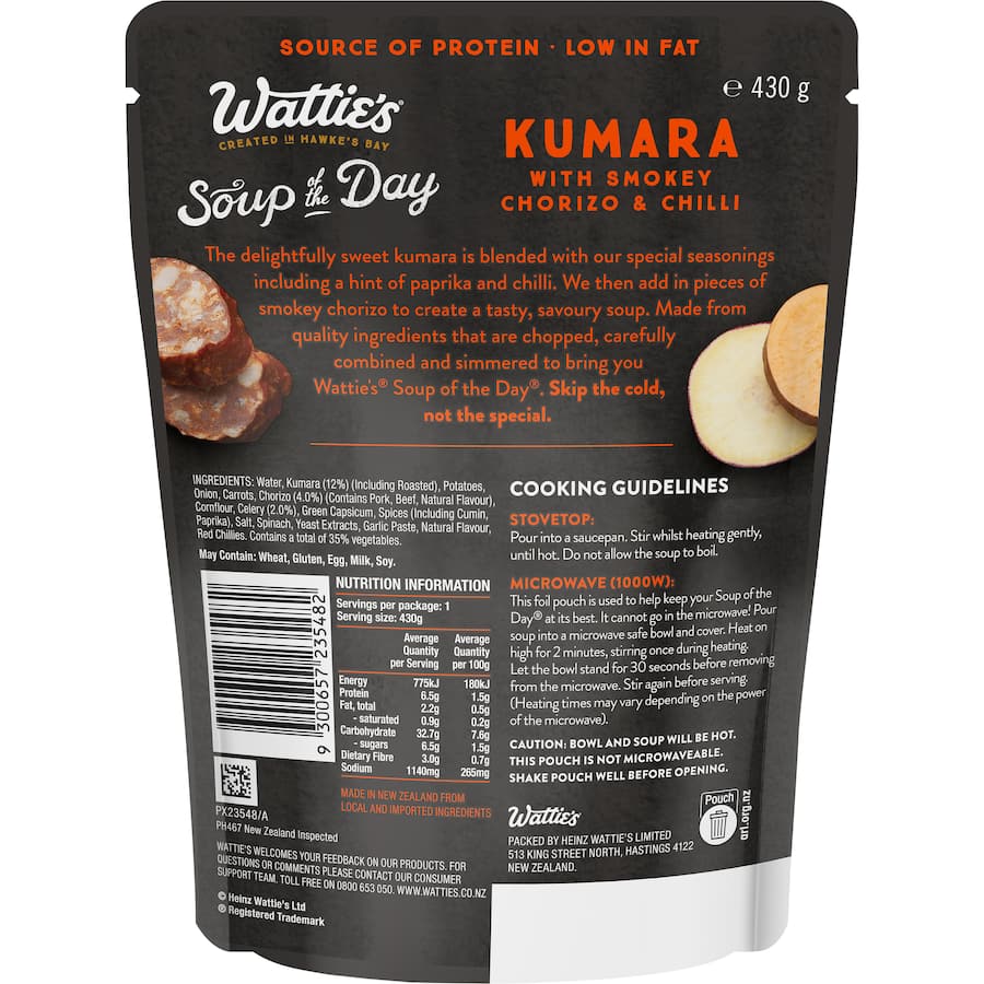 Wattie's Soup Of The Day Soup Sweet Potato & Chorizo Pouch 430g