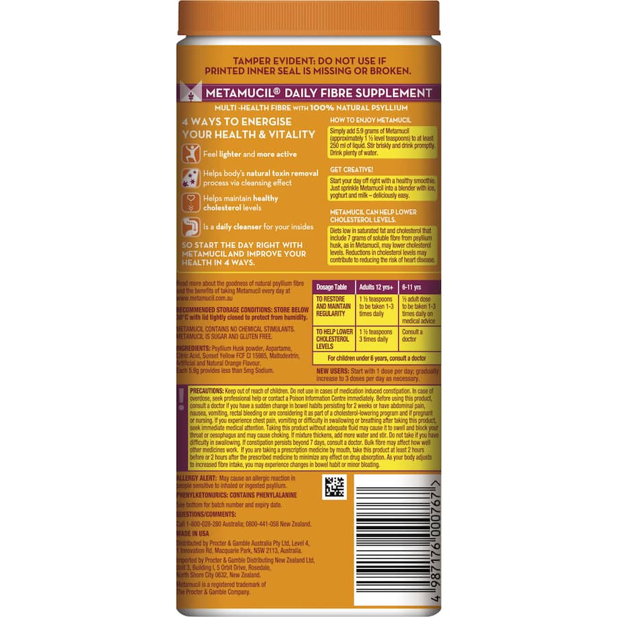 Metamucil Dietary Supplement Orange 425g 72pack