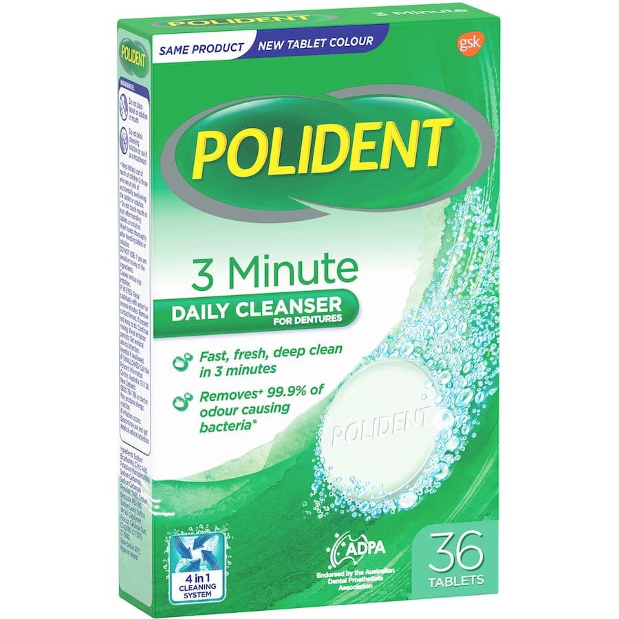 Polident 3 Minute Daily Cleanser For Dentures And Partials Tablets 36pack