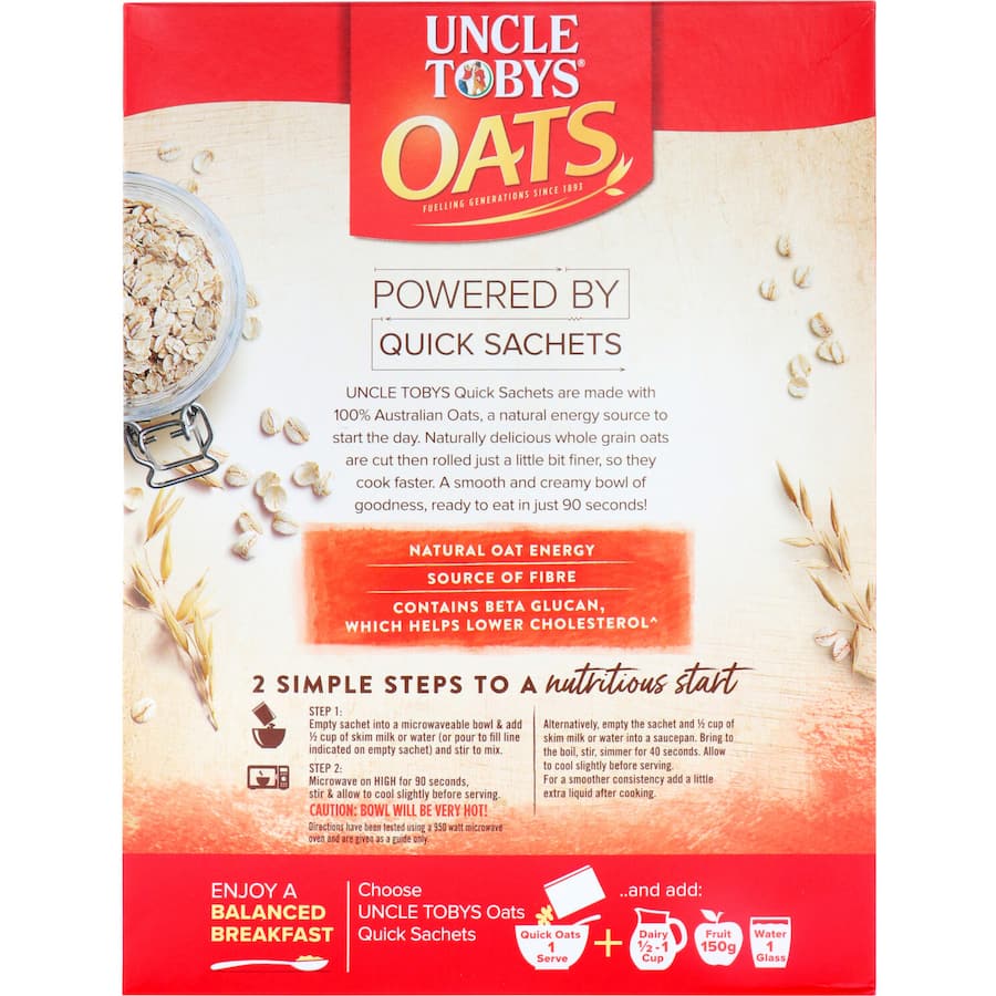 Uncle Tobys Oats Quick Sachets Original 10 pack 350g