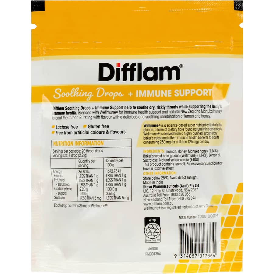Difflam Soothing & Immune Support Honey Lemon Drops 20pack