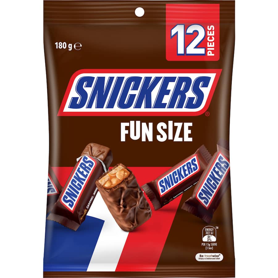 Snickers Chocolate Sharepack Fun Size 180g bag 12pack