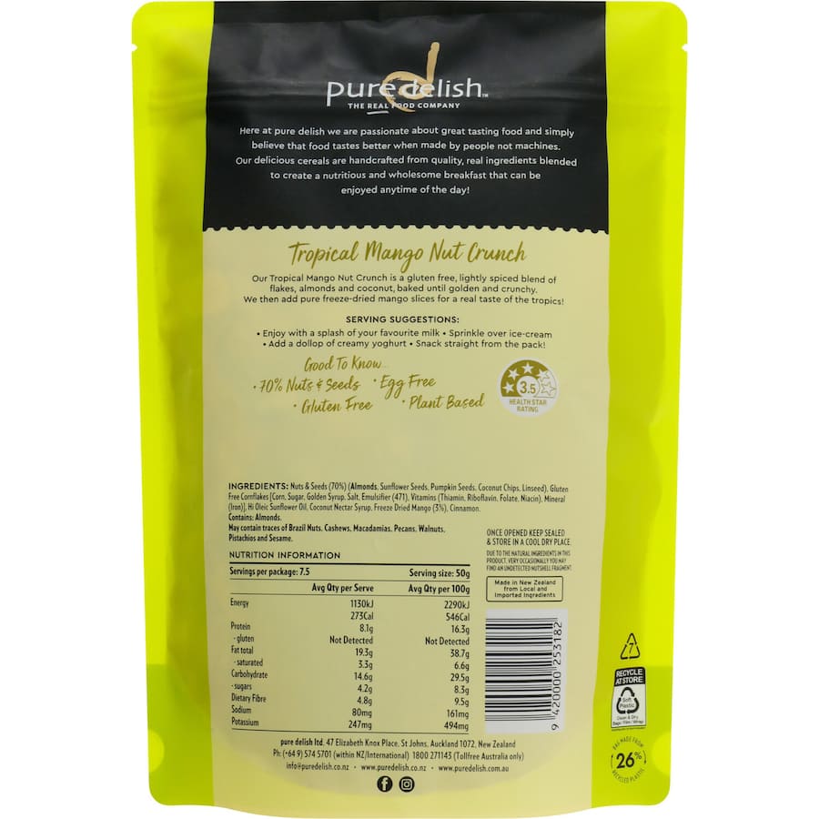 Pure Delish Cereal Nut Crunch Tropical Mango 375g