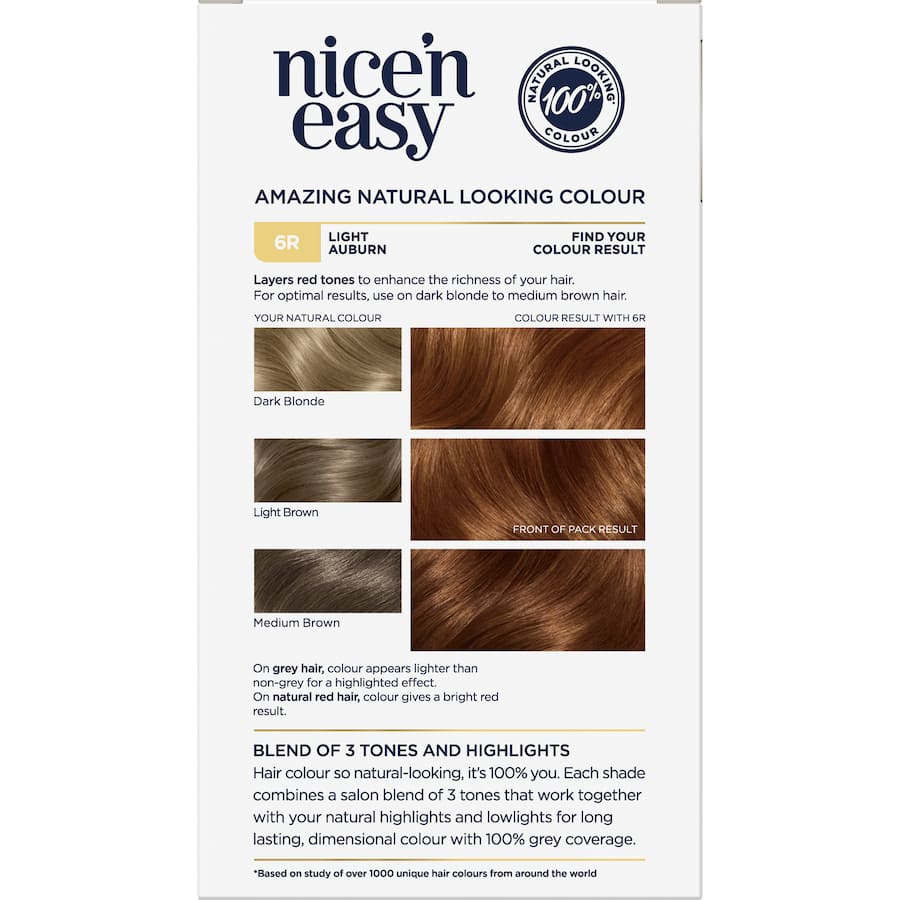 Clairol Nice N Easy Hair Colour Light Auburn 6r 1pack