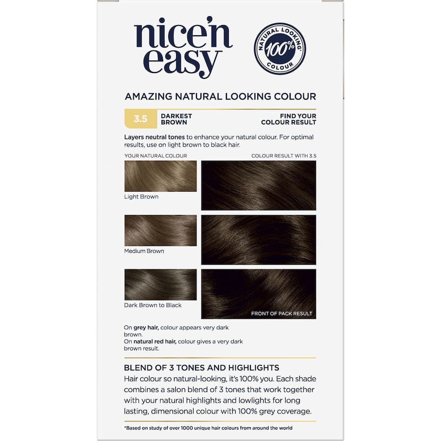 Clairol Nice N Easy Hair Colour Darkest Brown 3.5 1pack