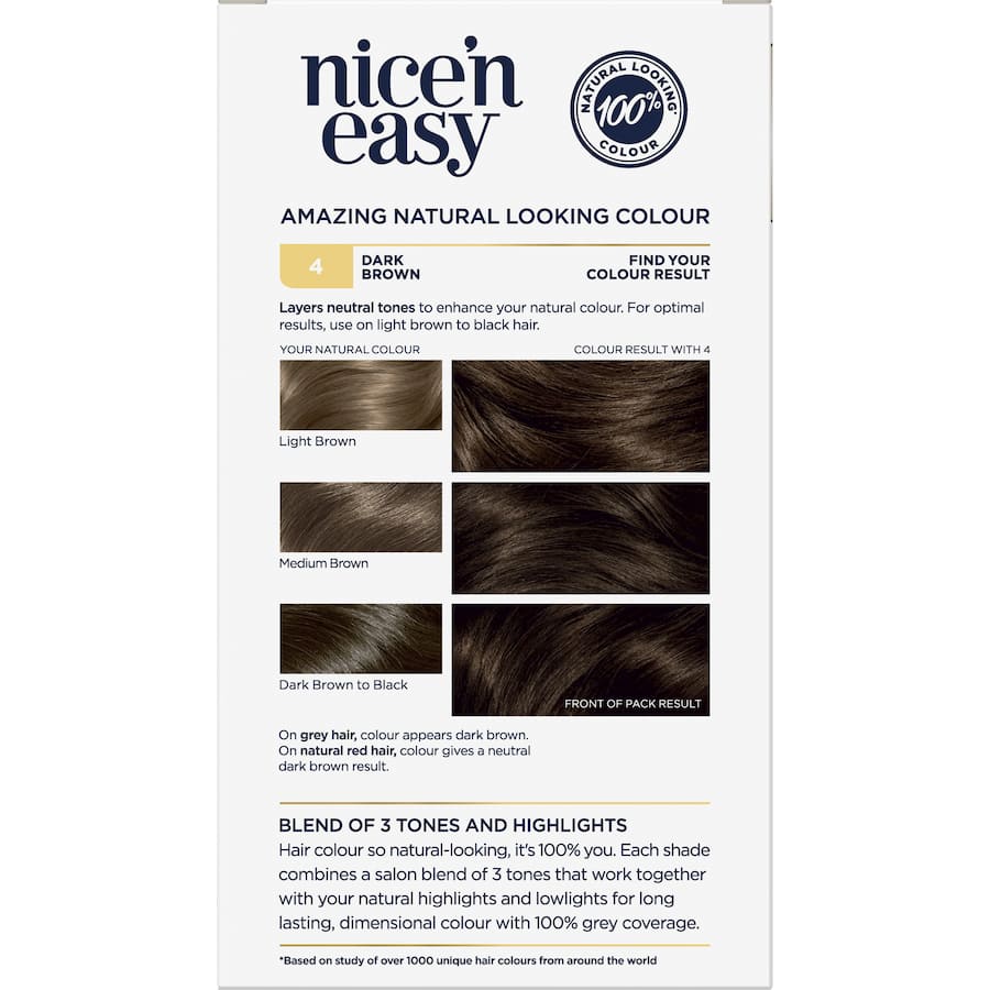 Clairol Nice N Easy Hair Colour Dark Brown 4 1pack