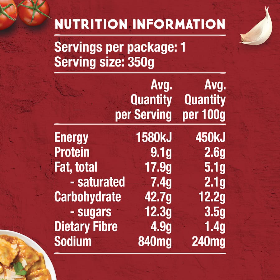 Watties Pasta Meals Ravioli Ricotta With Creamy Tomato 350g