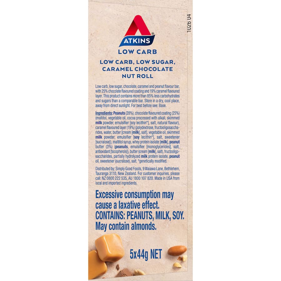 Atkins Nutrition Bar Caramel Chocolate Nut Roll 5pack