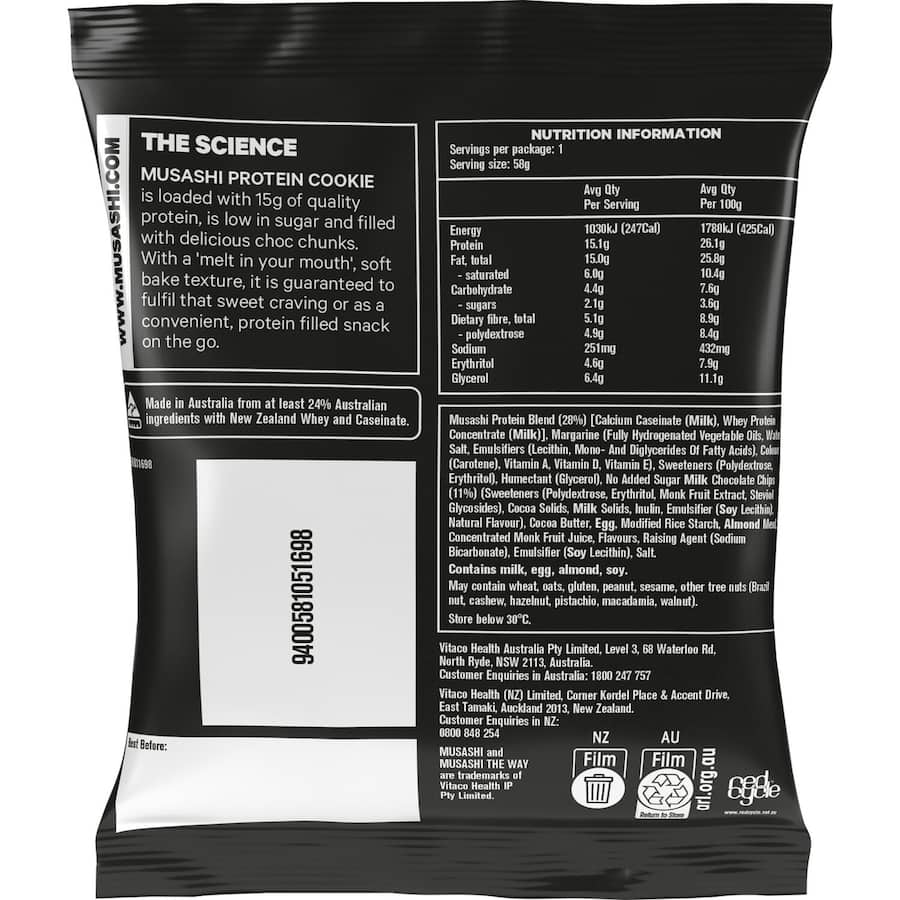 Musashi Protein Bar Cookie Choc Chip 58g