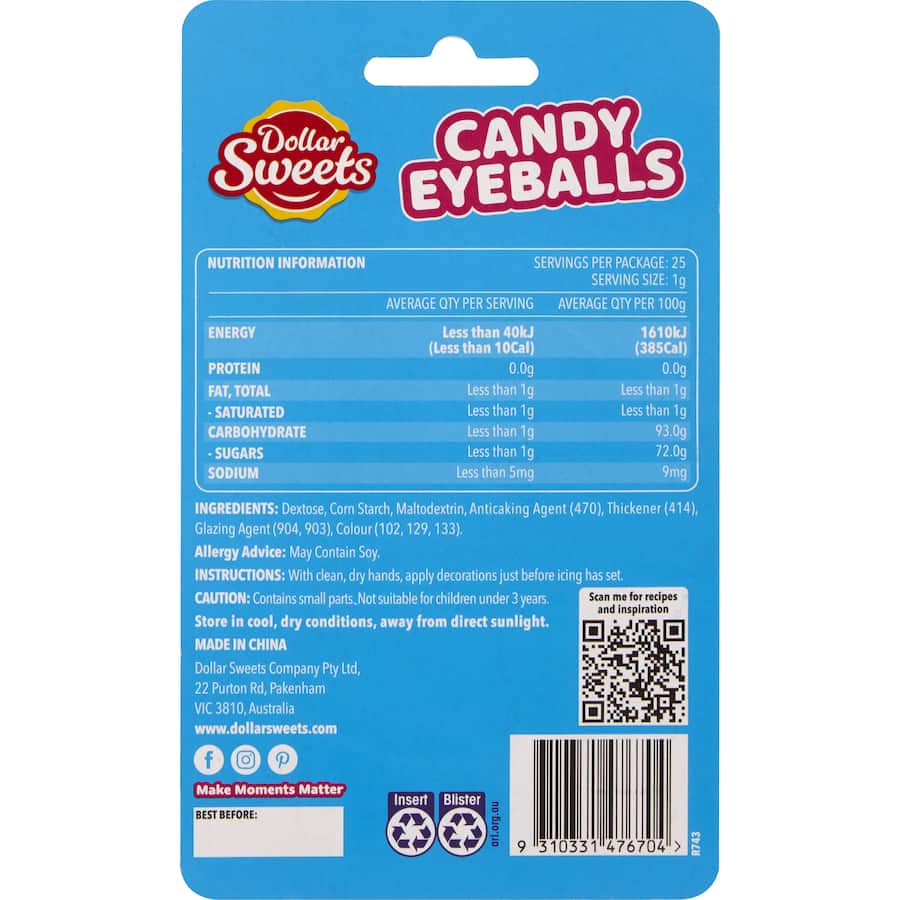 Dollar Sweets Candy Eyeball Toppings  25g