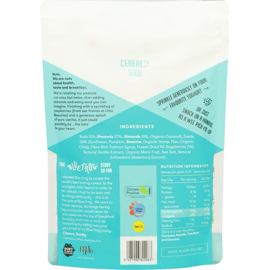 Blue Frog Keto Cereal Almond, Peanut And Raspberry 350g