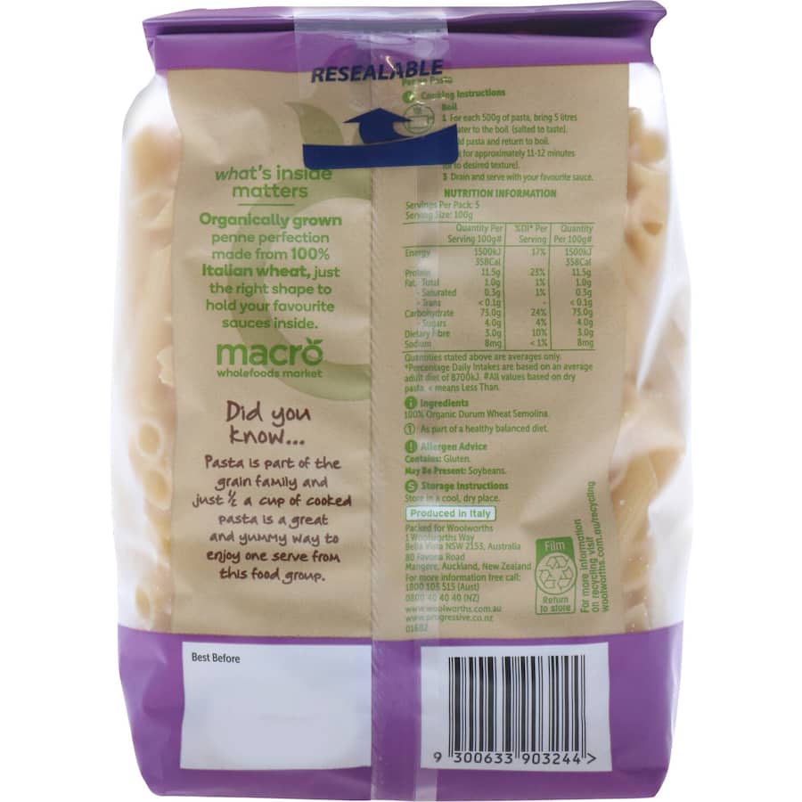 Macro Organic Pasta Penne 500g