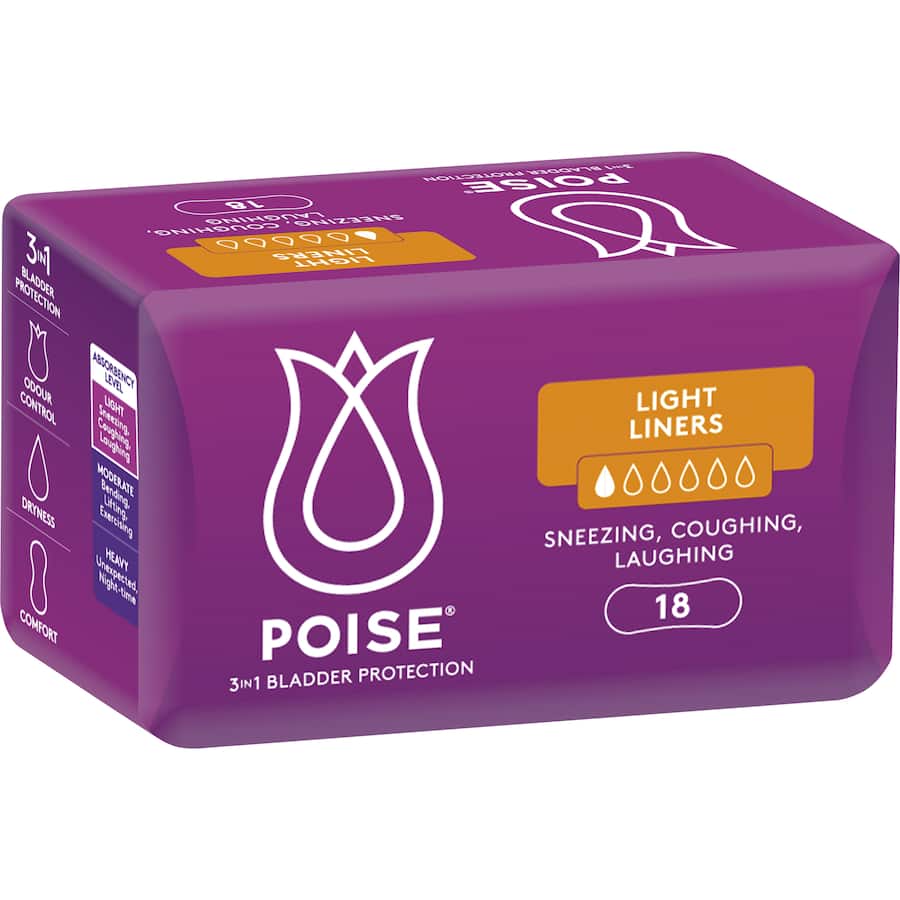 Poise Womens Continence Pads Light Liners 18pack