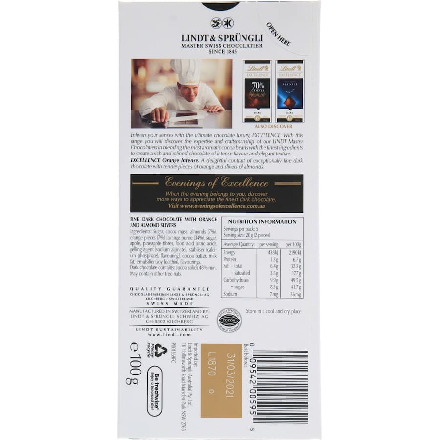 Lindt Excellence Chocolate Dark Orange Intense 100g