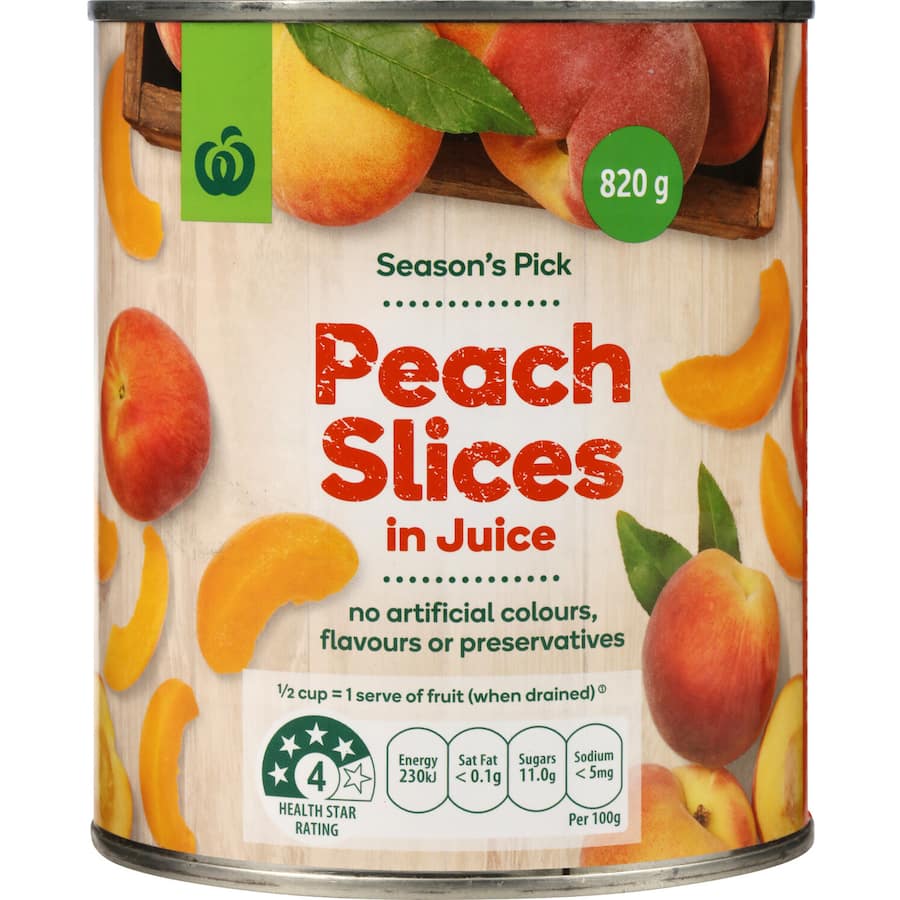 Woolworths Peaches Slices In Juice Can 820g