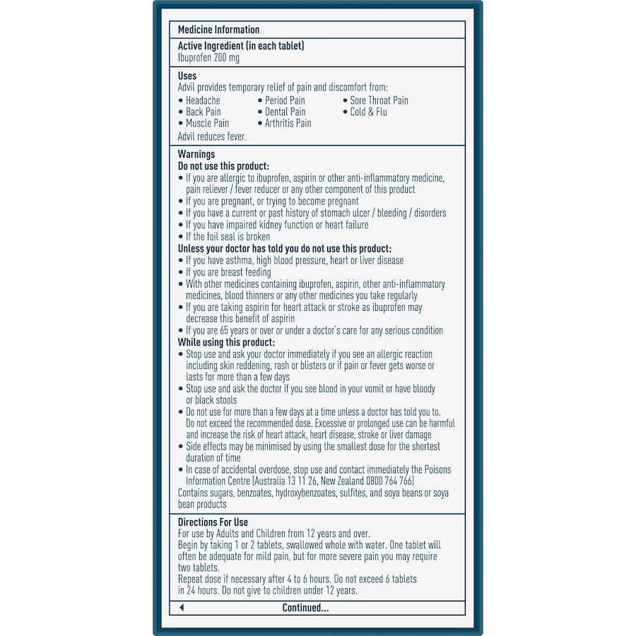 Advil Ibuprofen Pain & Fever Relief Tablets 200mg 24pack