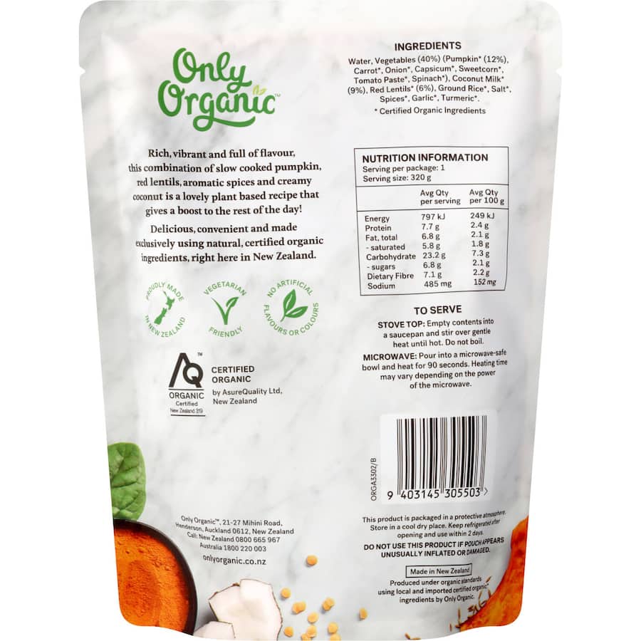 Only Organic Boost Soup Pumpkin, Red Lentils & Coconut Pouch 320g