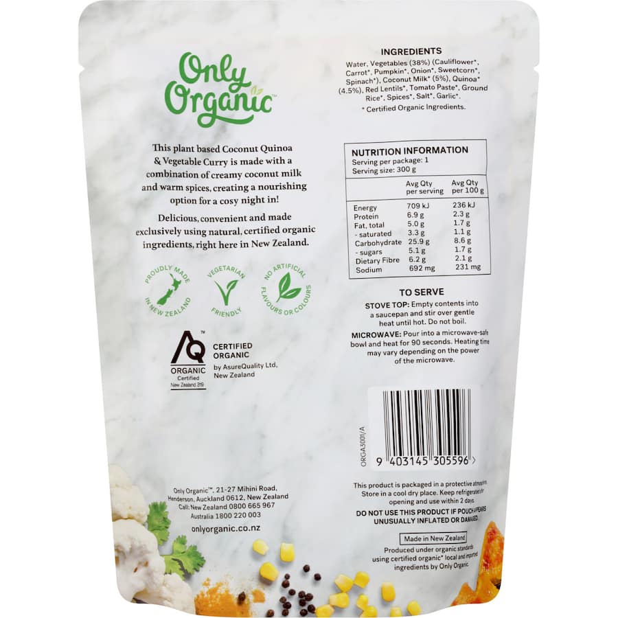 Only Organic Prepared Meal Nourishing Bowl Coconut Quinoa & Vegetable 300g
