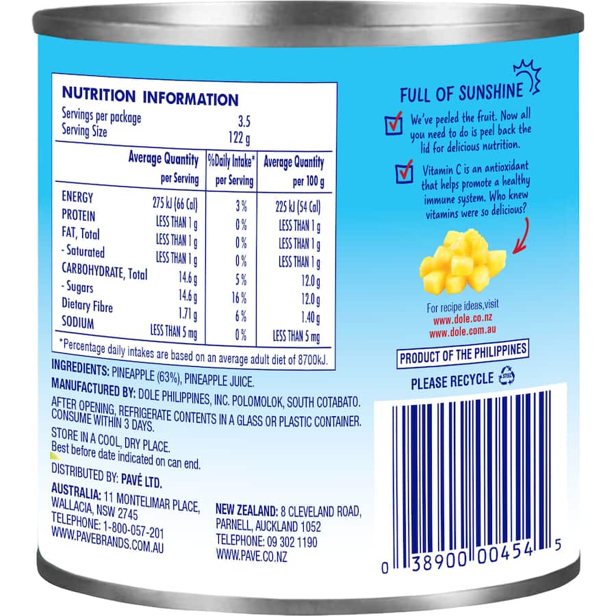 Dole Pineapple Crushed In Syrup Can 439g