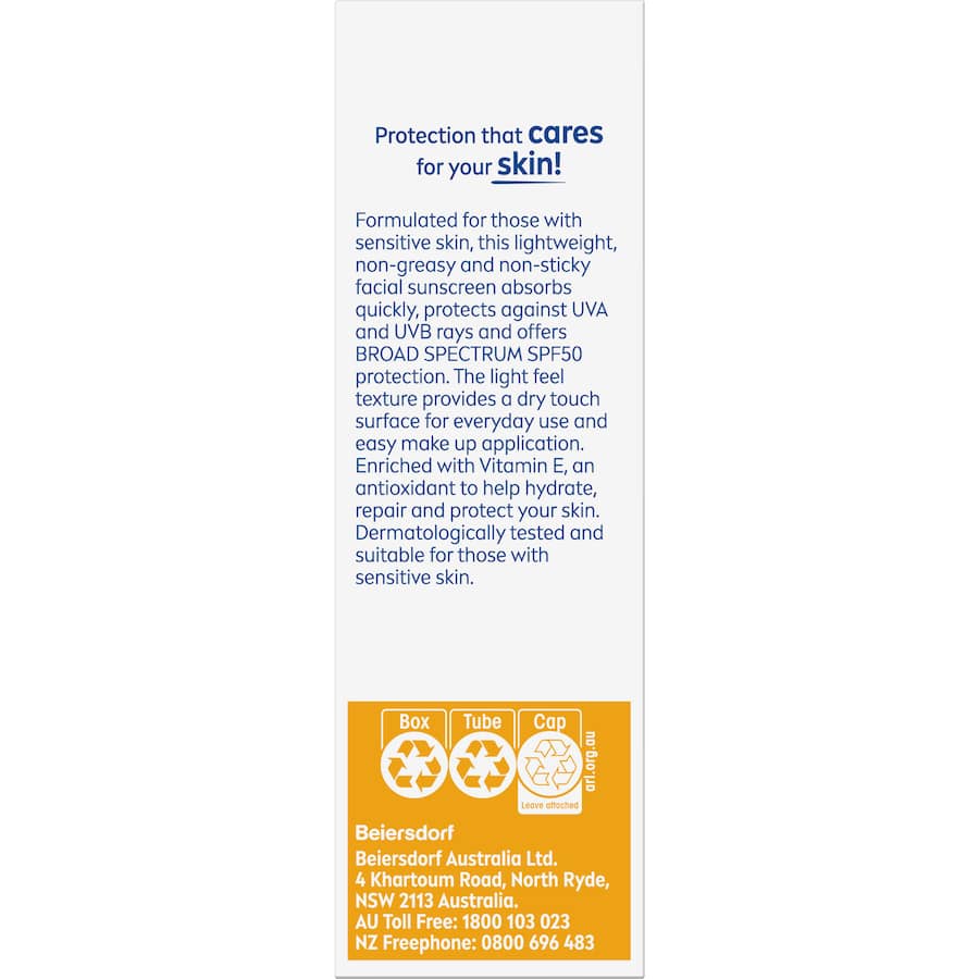 Nivea Sun Sunscreen Uv Face Sensitive Spf 50 50mL