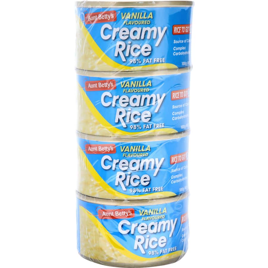 Aunt Bettys Rice 2 Go Creamed Rice Vanilla Creamy Rice 400g 100g cans 4pack