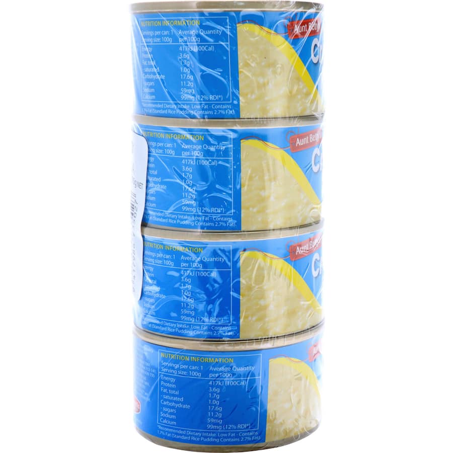 Aunt Bettys Rice 2 Go Creamed Rice Vanilla Creamy Rice 400g 100g cans 4pack