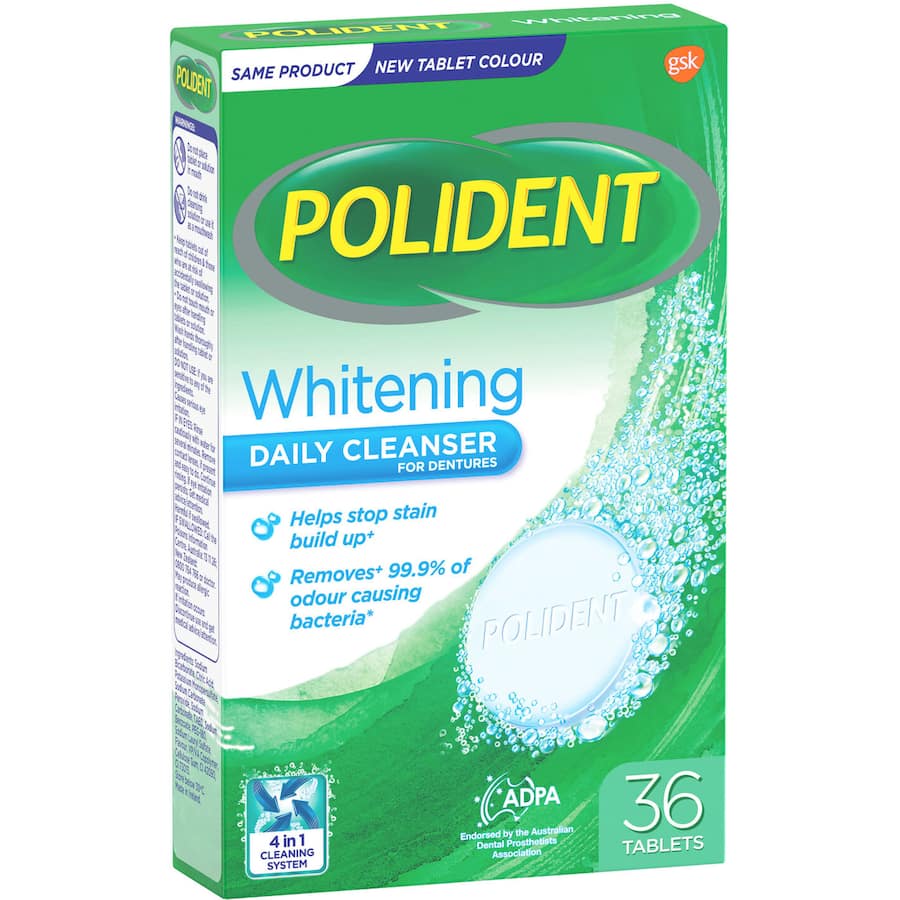 Polident Whitening Daily Cleaner For Dentures And Partials Tablets 36pack