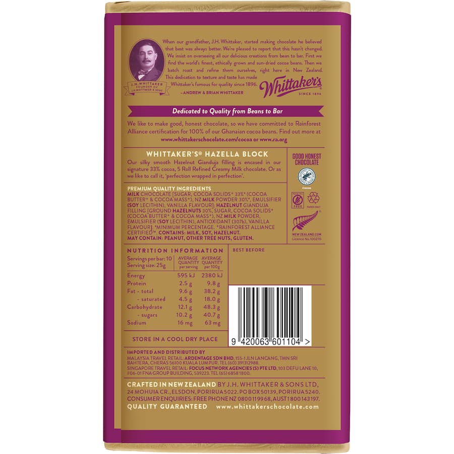 Whittakers Chocolate Hazella Block 250g