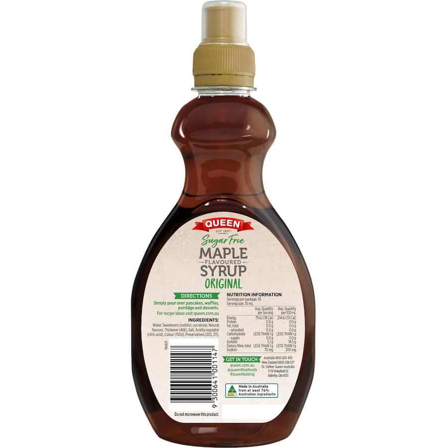Queen Maple Syrup Flavoured Sugar Free Squeeze bottle 355mL
