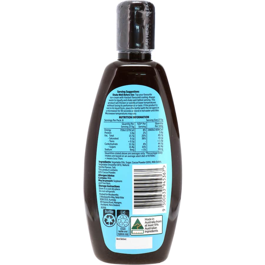 Woolworths Hard Set Topping Chocolate Squeeze bottle 220g