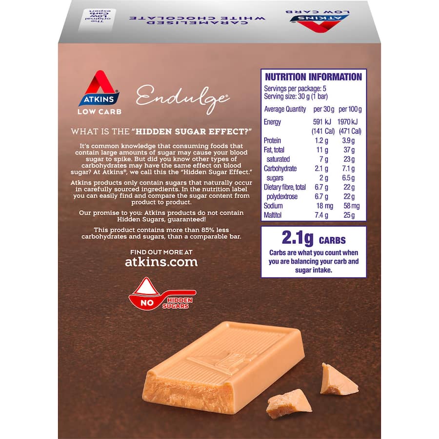Atkins Endulge Chocolate Snack White Chocolate Low Carb 5x30g