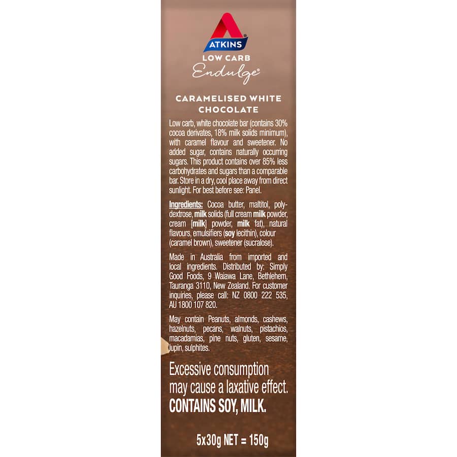 Atkins Endulge Chocolate Snack White Chocolate Low Carb 5x30g