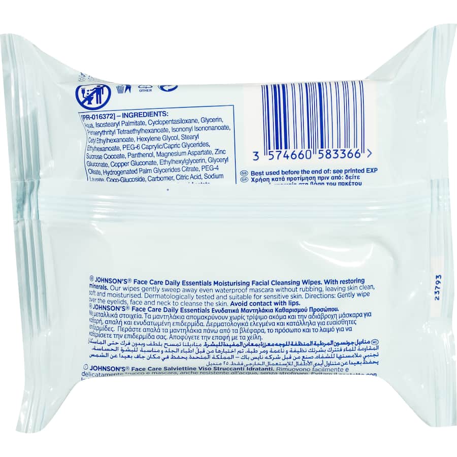 Johnsons Facial Wipes Dry & Sensitive Skin 3 In1 25pack