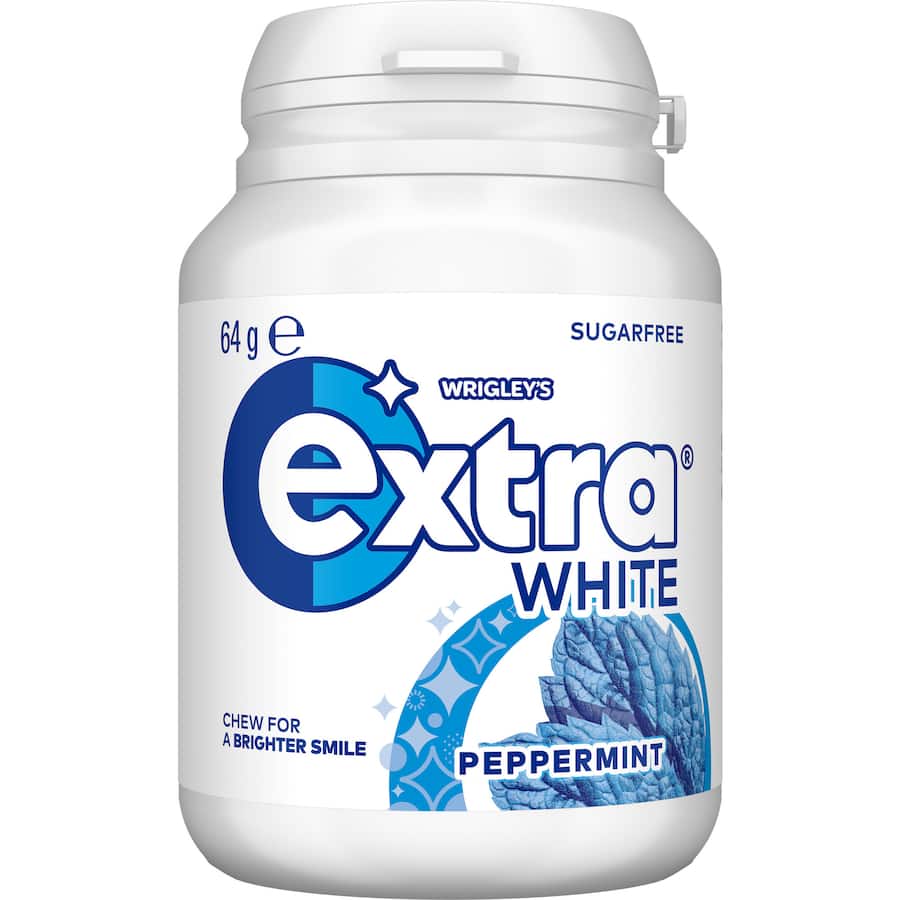 Wrigleys Extra White Chewing Gum Peppermint 46 Pieces Bottle 64g