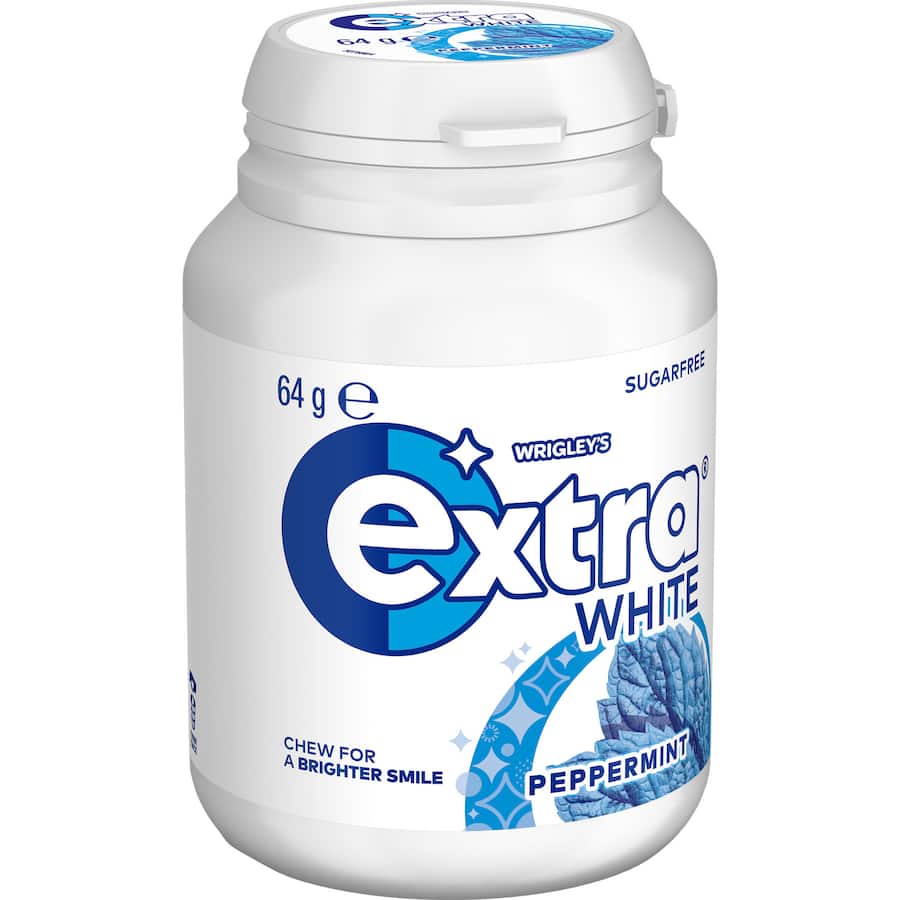 Wrigleys Extra White Chewing Gum Peppermint 46 Pieces Bottle 64g