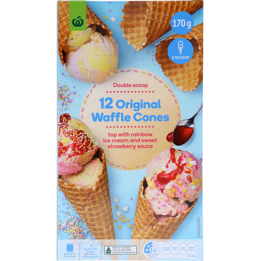 Woolworths Ice Cream Cones Waffle Plain 170g Boxed 12pack