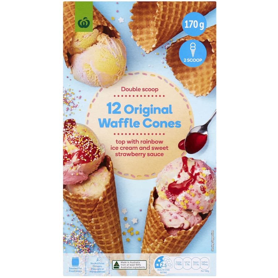 Woolworths Ice Cream Cones Waffle Plain 170g Boxed 12pack