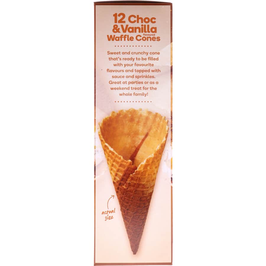 Woolworths Ice Cream Cones Vanilla Choc Duo Waffle 170g Boxed 12pack