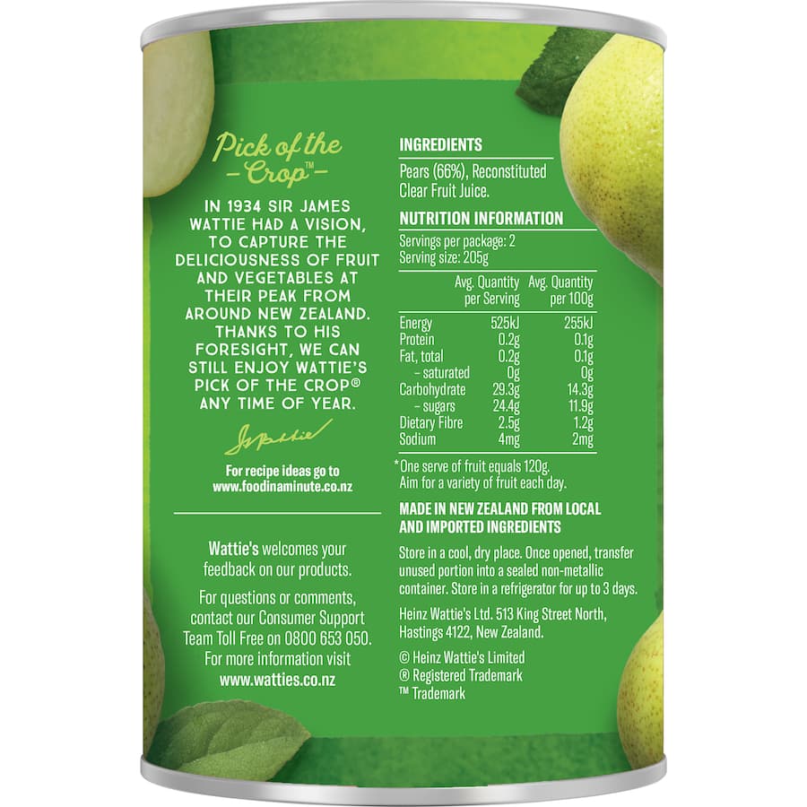 Wattie's Pears Quarters Clear Juice Can 410g