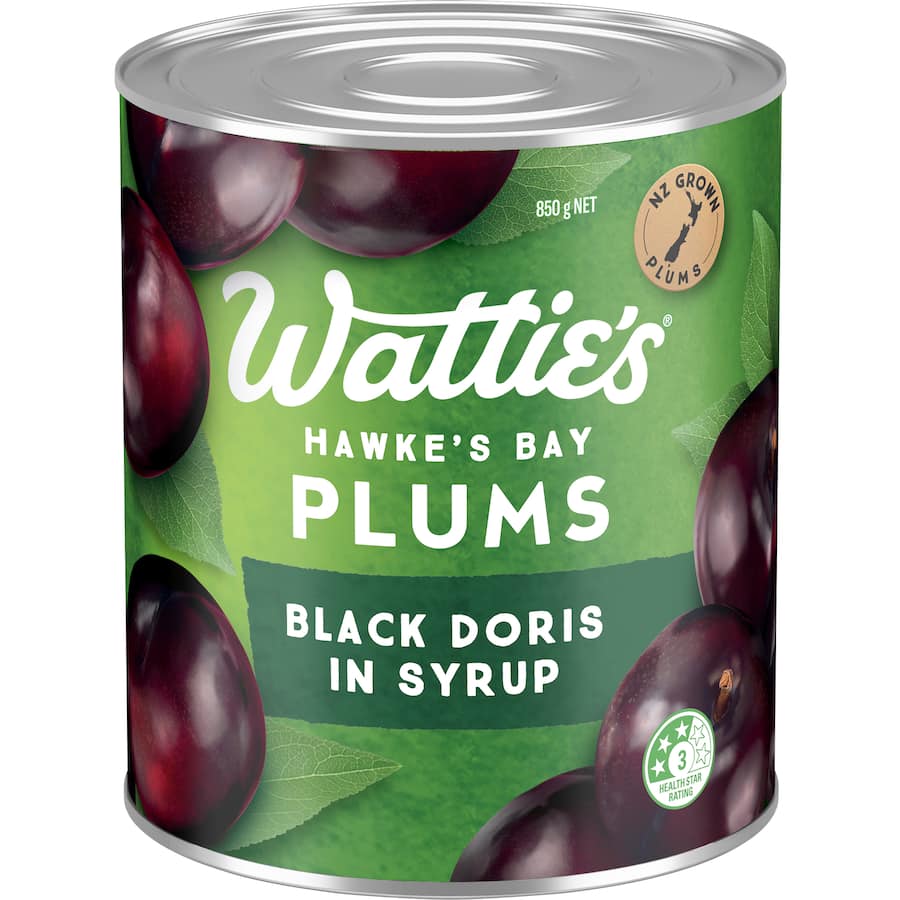 Watties Plums Black Doris In Syrup Can 850g