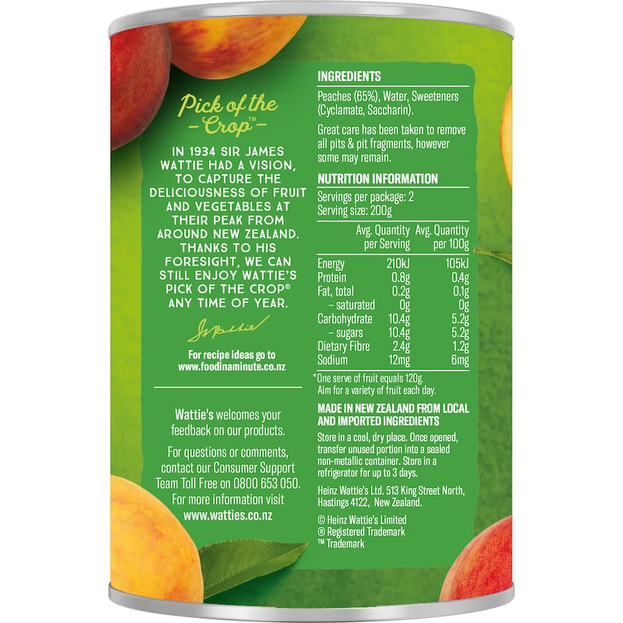 Wattie's Peaches Sliced - No Added Sugar Can 400g