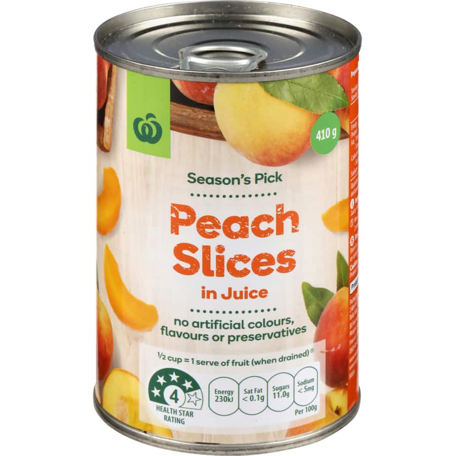 Woolworths Peaches Sliced In Juice Can 410g